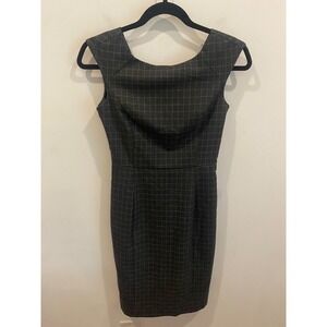 Banana Republic Petite Sheath Dress Gray Plaid Sleeveless Work Office Size 0P